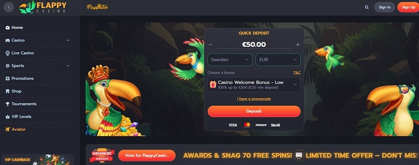 Flappy Casino - Online casino utan Spelpaus med bra VIP program